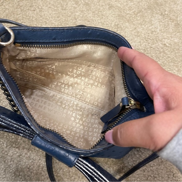 Kate Spade Charm City Ostrich Bow Shoulder Bag Blue Party Event Womens - Picture 6 of 8